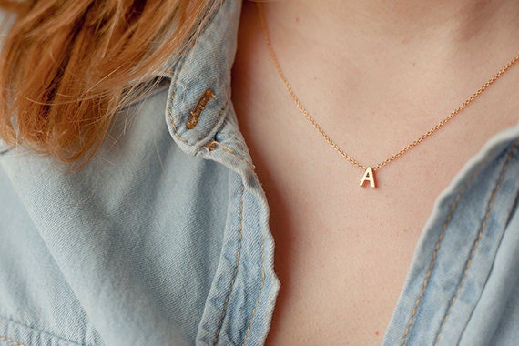 Small Initial A Charm Necklace Tiny Letter Jewelry Initial Etsy