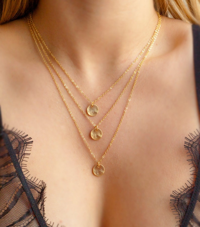 Initial necklace Handstamped necklace Gold Personalized Kids name necklace Kids initial necklace Three initial Family initial necklace