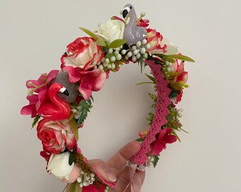 Pink Flamingo Flower Girl Hairband: Toddler Princess Hair Accessory
