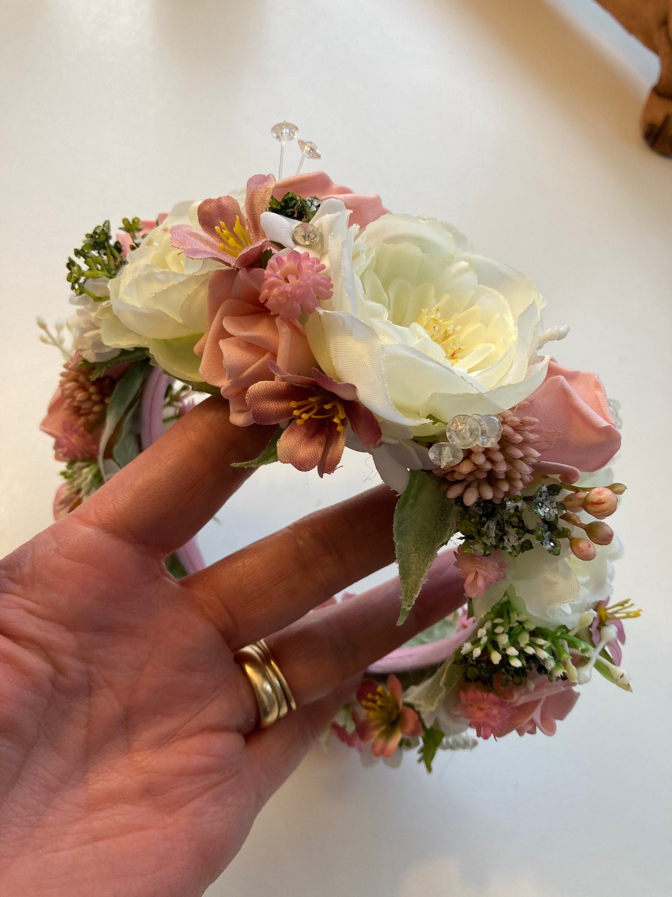 Pink Flower Hair Band Pretty Gem Headband Hair Accessory Etsy