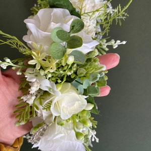Dog Flower Garland,silk Flower Wedding Collar, white Ribbon sash Neck Accessory, ceremony collar,floral pet collar image 3