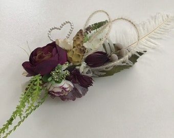 Flower hair clip, silk plum and cream clip, party hair dec, flower headwear, boho hair clip, prom hair, girls fashion hair clip, hair dec