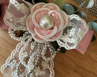 Corsage fleur rose pour animal de compagnie : collier de mariage en dentelle vintage