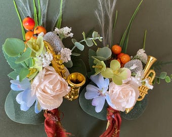 Corsages pour instruments de musique : ensemble d'épingles imitation fleurs pour trompette en laiton et saxophone