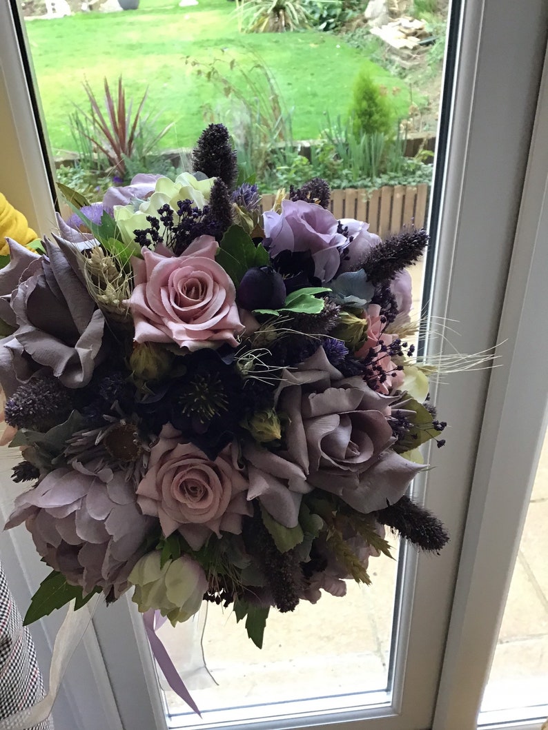 mauve lilac Dried and silk combination antique pink silk flowers dried grasses bouquet boho bride flowers vintage wedding style