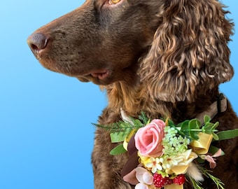 Corsage de fleurs pour collier de chien, tenues de mariage pour animaux de compagnie, chien d'honneur, portrait photo d'animal de compagnie, prêt-à-porter d'été floral sans lacet accessoires de collier