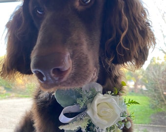 Corsage de fleurs pour collier de chien, tenues de mariage pour animaux de compagnie, chien d'honneur, portrait photo d'animal de compagnie, prêt-à-porter floral de cérémonie, accessoires de collier