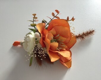 Silk Flower Corsage,Mother of the Bride Buttonhole,Grooms Boutonnière ,Guest Lapel Pin,Prom Corsage,Father of the Bride, Groomsmen Pin