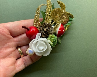 Hair clip,Woodland Hair Decoration, Faux Hair Flowers, Festive Hair ,Xmas Head wear, silk flower hair Clip, Party hair Slide