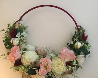 Flower Hoop,Bridal Silk Flower Hoop,Alternative Bouquet ,Wedding Garland,Ceremony Flowers,Flowergirl Hoop,Bridesmaids Flowers