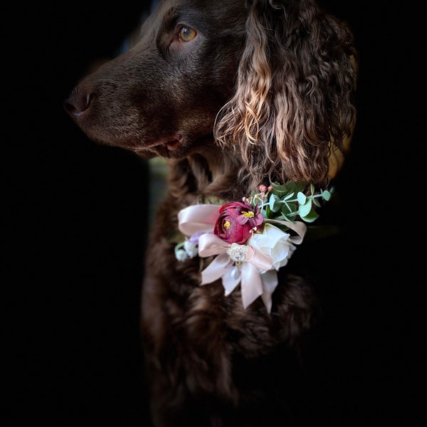 Pet corsage, dog collar accent, dog neckwear, flower collar, dog of honour collar flowers, flowers for dog collar, adornment collar flower