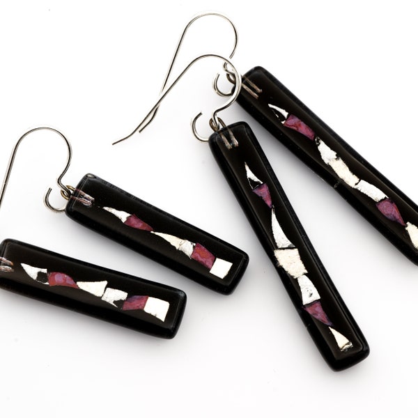 Fused Glass Earrings: Sculpture Bars Black Fused Glass Frank Gehry