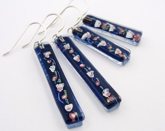 Fused Glass Earrings: Cherry Blossoms Bars *NEW*