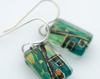 Fused Glass Earrings: Grünhaus Drops
