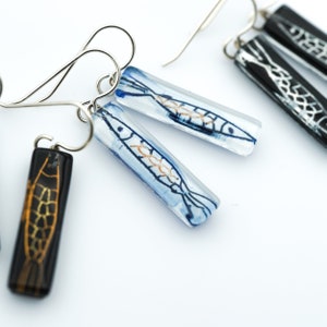 Fused Glass Earrings: Pisces Bars Fish Scales Ocean Coast