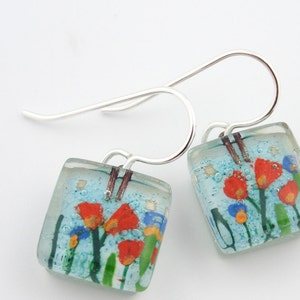Fused Glass Jewelry: Stream Flowers Cubes