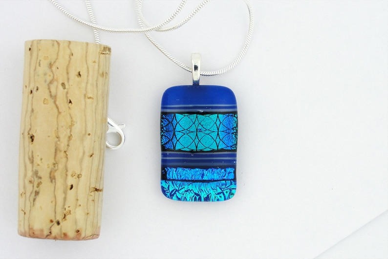 Dichroic Glass Pendant: Axiom Blue-Green Sapphire Cobalt Intertwining Circles image 2