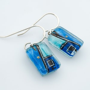 Fused Glass Earrings: Blauhaus Drops Blue House Hundertwasser Vienna