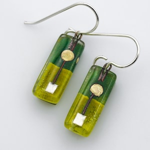 Fused Glass Earrings: Topiary Small Bars