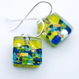 Fused Glass Earrings: Garden Cubes