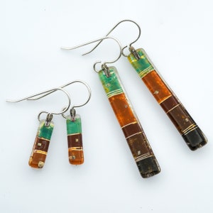 Fused Glass Earrings: Earth Strata Bars Nature Dirt Green Brown