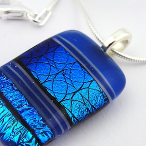 Dichroic Glass Pendant: Axiom - Blue-Green Sapphire Cobalt Intertwining Circles