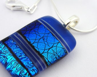 Dichroic Glass Pendant: Axiom - Blue-Green Sapphire Cobalt Intertwining Circles