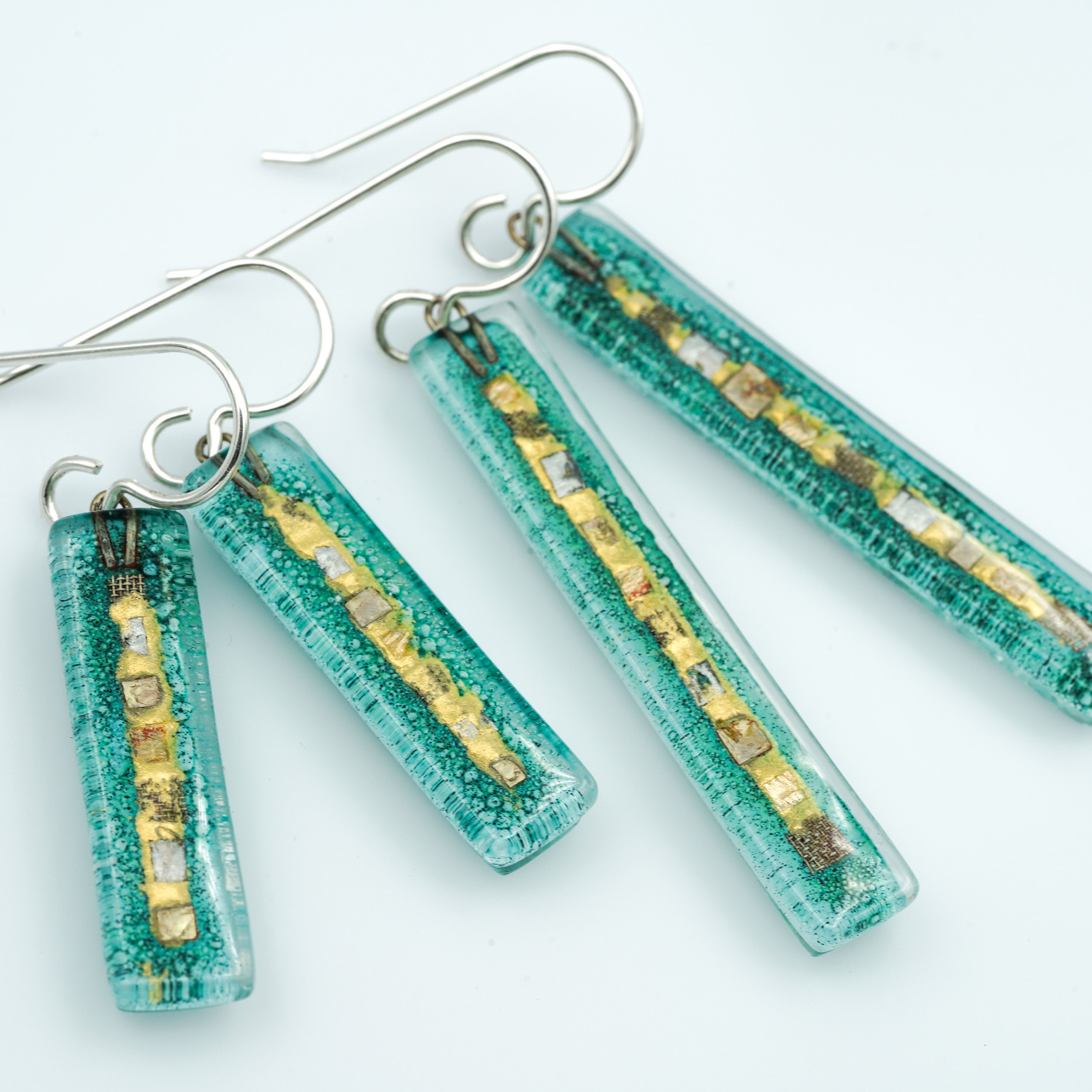 Fused Glass: Aqua Golden Phase Bars Klimt Organic