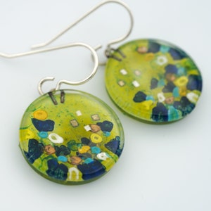 Fused Glass Earrings: Garden Circles Floral Klimt