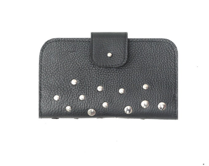 Black Leather Wallet Womens Leather Wallet Studded Leather Etsy