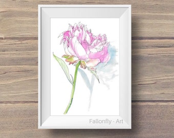 Peony Watercolor Print, Floral Fine Art Print, Original Watercolor Illustration Print