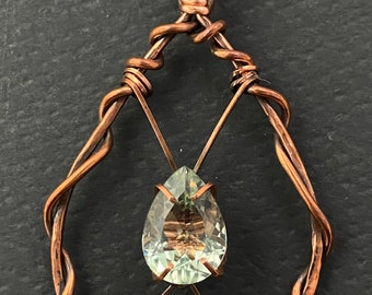 Green Amethyst Copper Wire Pendant, Amethyst Necklace, Copper Wire Wrapped Amethysts Pendant, February Birthstone, Prasiolite Pendant
