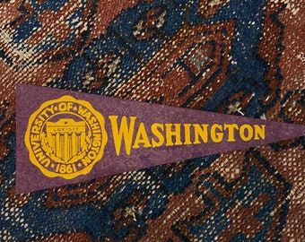 Banderín pequeño de fieltro de la Universidad de Washington de la década de 1950