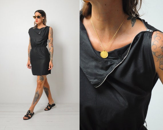 Black Zipper Collar Dress
