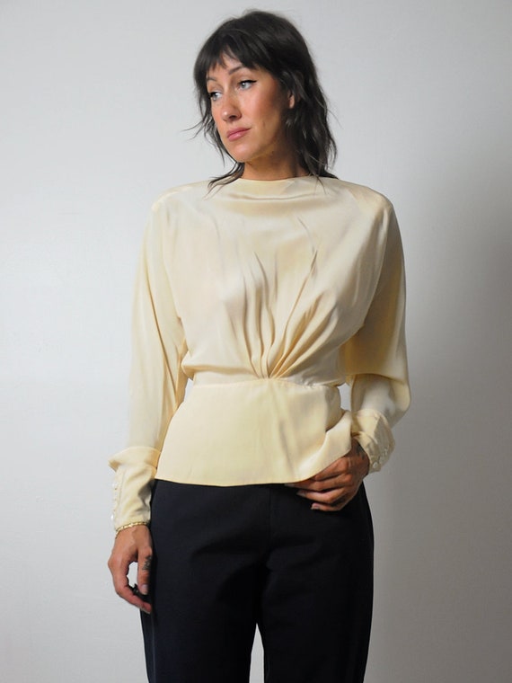 Buttercream Silk Peplum Blouse - image 3