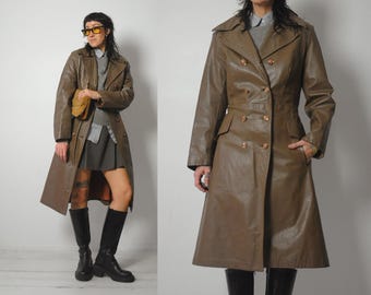 1970's Stone Leather Trench Coat