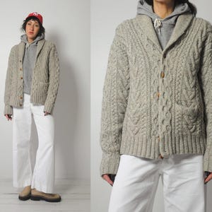 1980&#39;s Oatmeal Fisherman&#39;s Wool Cardigan