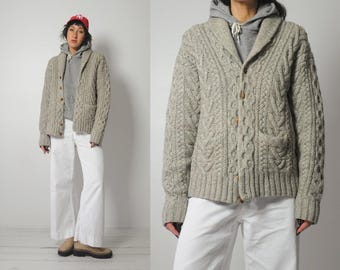 1980&#39;s Oatmeal Fisherman&#39;s Wool Cardigan