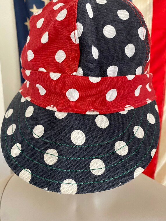 1970's Red & Navy Polka Dot Hat - image 4