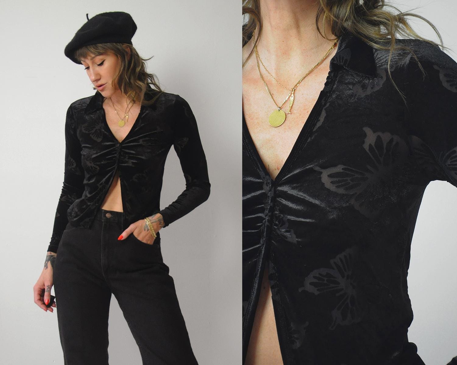 meer. ROUND CUTTING VELOUR TOP(BLK) meer.メーア CIRCLE CUT VELOUR