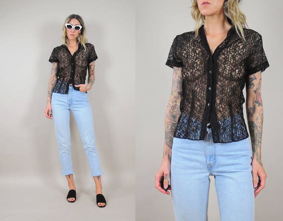 60's Sheer Black Lace Blouse