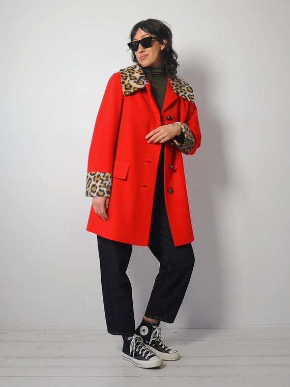 1960's Leopard Trim Wool  Coat - image 3