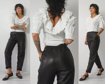 1980's Elastic Waist Leather Pants