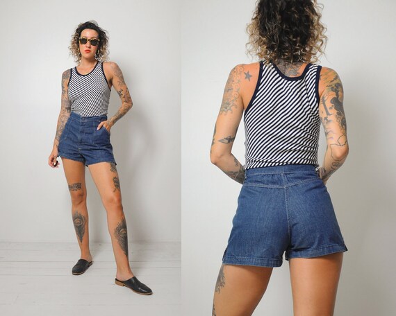 70's High Waist Indigo Shorts