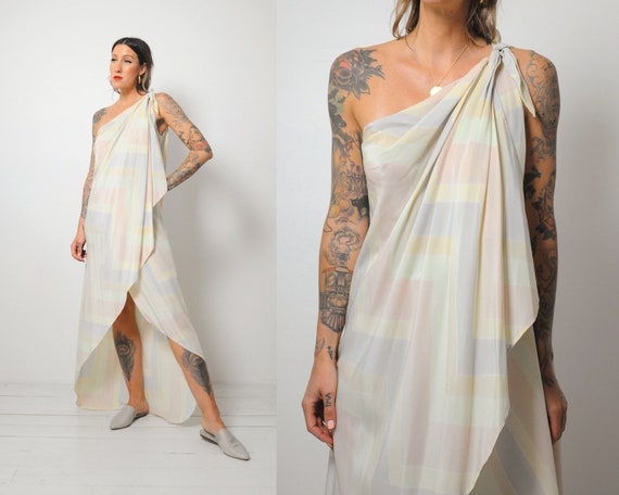 70's Silk Halston Toga Gown