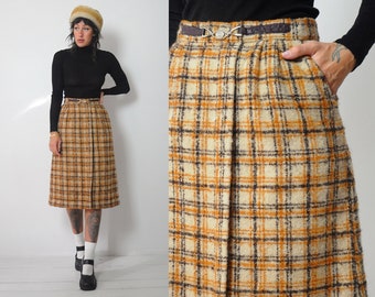Vintage 1970 CÉLINE Skirt / Céline Green Wool Tweed Straight Skirt  