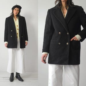 1980&#39;s Charcoal Wool Peacoat