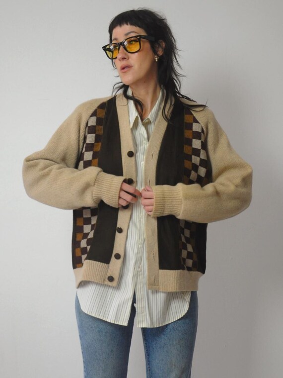 1960's Checkered Suede Cardigan - image 3