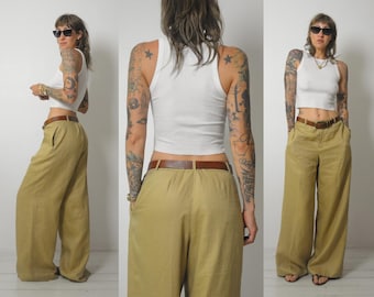 Ralph Lauren Linen Checked High Waist Vintage Trousers, Pants S