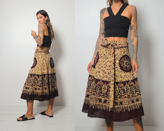 70's India Cotton Batik Wrap Skirt